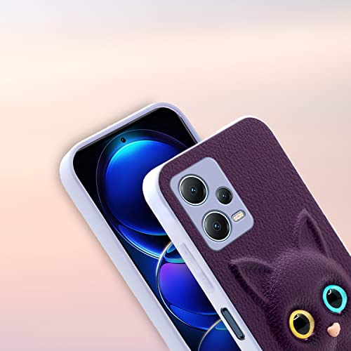 Image of Pikkme Redmi Note 12 Pro Plus 5G Back Cover for Girls | Cute Cat Leather Finish | Soft TPU | Case for Redmi Note 12 Pro Plus 5G (Purple)