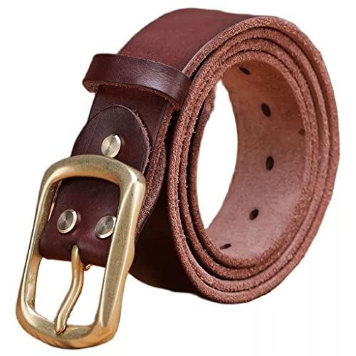 Cinturón de piel de grano completo avec hebilla de latón macizo para hombre, accesorio de vestir (couleur : A, tamaño : 100 cm)