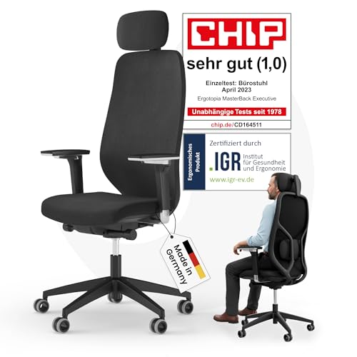 Ergotopia MasterBack Pro ergonomischer Bürostuhl [TESTSIEGER] – Schreibtischstuhl ergonomisch mit 3D-Neigungsmechanik &...