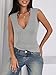 Imily Bela Women's Sexy Plunge Deep V Neck Going Out Tank Top Summer Sleeveless Slim Fitted Workout Tops Grey