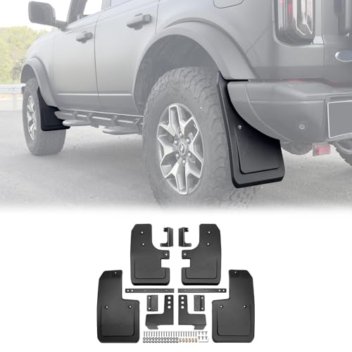 JTYZSM Mud Flaps for 2021-2025 2026 Ford Bronco 2/4-Door No Drill Splash Guards Front & Rear Truck Mud Guards with Hardware Accessories Mudflaps Set 4pcs (NOT for Sport)