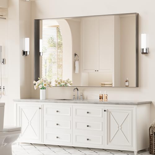 Image of Koonmi Bathroom Wall Mirror, 60x36 Black Mirror for Over Sink