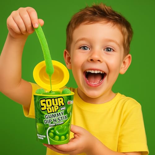 Image of CandiExotics Sour Dip Gummy Dip'N Stix - Green Apple Flavour | Chewy Candy with Liquid Dipping Sugar | 100% Vegan - 96