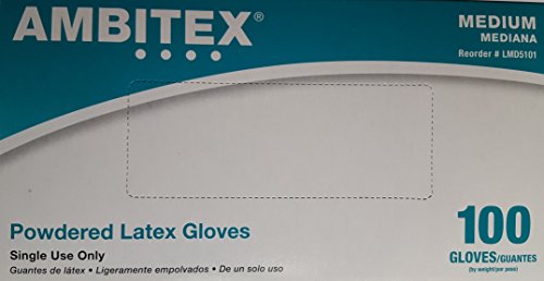 AMBITEX LMD5101 Powdered Latex Gloves Size Medium (Box of 100)