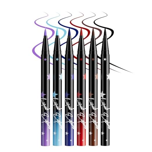 6Pcs Colored Liquid Eyeliner Pen Set Pack, Waterproof Waterline Matte Eye Liner Pencil, Purple Sky Navy Blue Red Brown Black, High Pigmented Longwear Quick Drying Colorful Eyeliner Pen for Women-Set B
