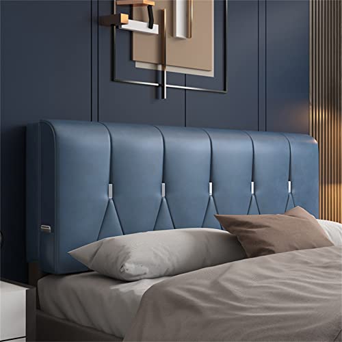Cabecero con Almohada, tamaño Queen, tapizado con Botones capitoné, Tela técnica Moderna y Lavable, Azul Oscuro, fácil instalación con Cinta Adhesiva para decoración de Dormitorio, 190 cm (7