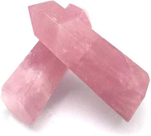 Miniatura 5 de Figura de prisma facetada de un solo punto de cuarzo rosa natural, piedra preciosa para reiki, paquete de 2 (cuarzo rosa, 2.8-3.5 in)