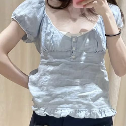Image of Fairy Grunge Y2k Shirts Vintage Crop Tops Short Sleeve Girls Slim Fit Tees