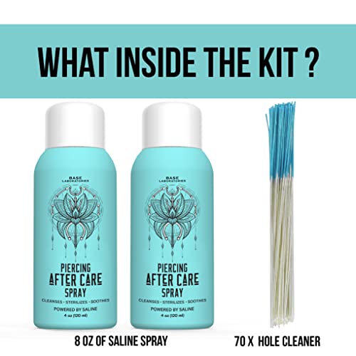 Base Labs Piercing Aftercare Spray Kit | Nose & Ear Piercing Cleaner Kit | Saline Solution for Piercings - 8 oz Total Piercing Aftercare Spray - Piercing Keloid & Bump Treatment (2 x 4oz) &1 PK (70CT) - Thumbnail 6