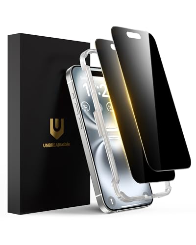 UNBREAKcable Privacy Screen Protector for iPhone 16 Plus Anti-Spy Shatterproof Tempered Glass [True 28Anti Spy] [9H Hardness] [Easy Installation Frame] Black Protector for iPhone 6.7 - 2 Pack
