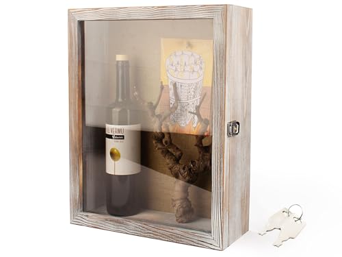 JJWLWEI 12x17 Extra Deep Shadow Box, Large Shadow Boxes Display Cases with Lock?for Displaying Photo Souvenir Collection?Rustic White?