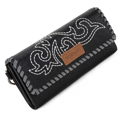 Image of Montana West X Wrangler Western Wallets for Women Trifold Wristlet Wallets Large Capacity Women Clutch Wallet with Coin Purse