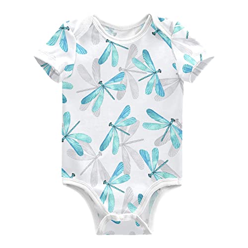 Image of panksolu Turquoise Gray Dragonflies Unisex Baby Bodysuits Short Sleeve Cotton Romper Sleep Baby Clothes 9M