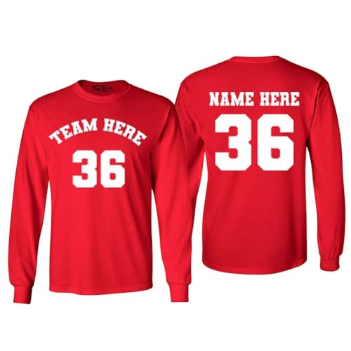 Custom Sports Team Jersey Your Name and Number Long Sleeve Shirt Medium Red