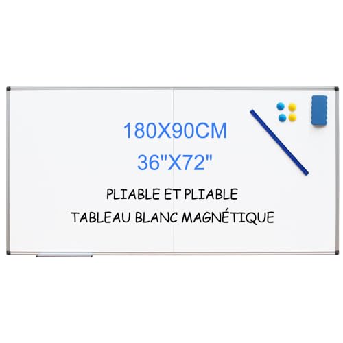XIWODE gran pizarra blanca plegable imanes 180 x 90 cm marco de aluminio de pared para reunión/almacenamiento de hogar 90 x 90 cm (colgar y colgar la pizarra blanca 3672)