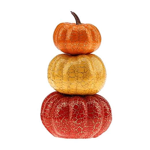 Meiwlong Artificial Fake Realistic Pumpkins Faux Fall Season Harvest Lifelike Vegetable Fake Crack Stacked Tower Design Fruit Thanksgiving Halloween Party Christmas Decoration Display