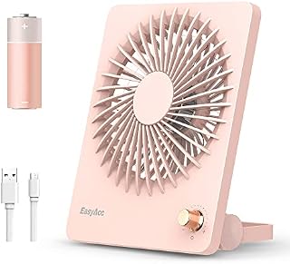 EasyAcc Desk Fan Silent Fan 3350 Capacity 17H Rechargeable Battery Fan Cooling Fan Portable Mini USB Fan 160° Adjustable Rotation Quiet Table Fan for Camping Office Bedside Outdoor-Pink