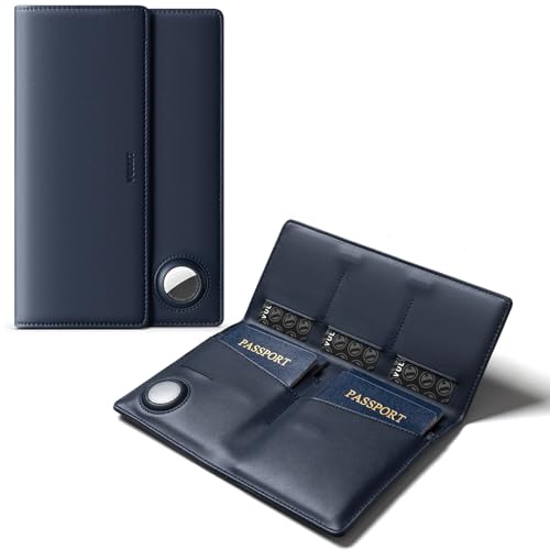 VULKIT Family Passport Holder for 4 Leather Passport Wallet Compatible with Airtag Multiple Passport Holder RFID Blocking Travel Documents Organizer