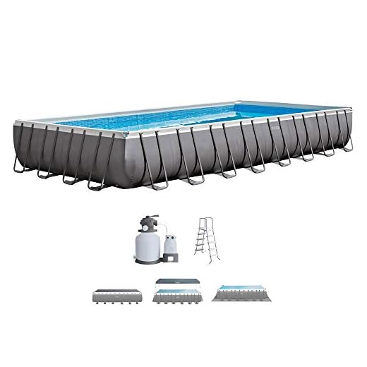 Intex 32ft X 16ft X 52in Ultra Frame Rectangular Pool Set with Sand Filter Pump, Ladder, Ground Cloth and Pool Cover
