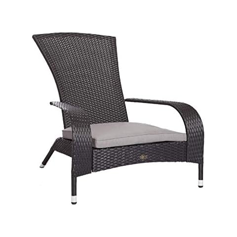 Patio Sense 62430 Coconino Wicker Chair All Weather Lightweight Durable Adirondack Style Chair Grey Outdoor Cushion Included - Black Cover