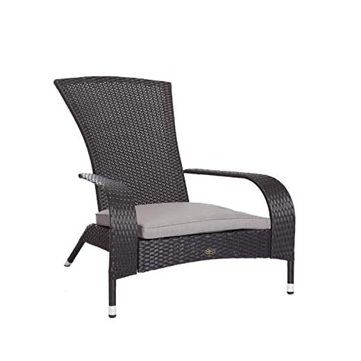 Patio Sense 62430 Coconino Wicker Chair All Weather Lightweight Durable Adirondack Style Chair Grey Outdoor Cushion Included - Black