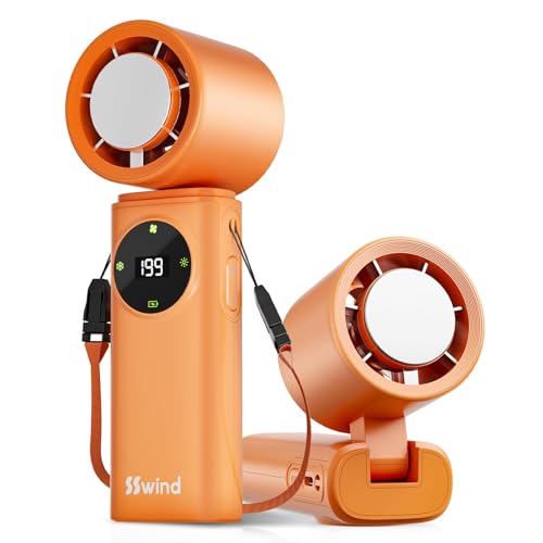 Image of 6000mAh Portable Handheld Fan with Ice Cooling, 199 Levels Stepless Speed, 20H Long Battery Life, 20000RPM Turbo Fan Rechargeable Personal Mini Fan for Travel, Outdoor, Makeup (Orange)