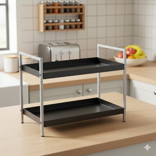 Image of THEODORE 2 Layer Plastic Vegetable Trolley Rack for Kitchen Storage Vegetable Organizer, Vegetable Stand for Kitchen Basket, Storage Racks (Grey, 2 Layer)