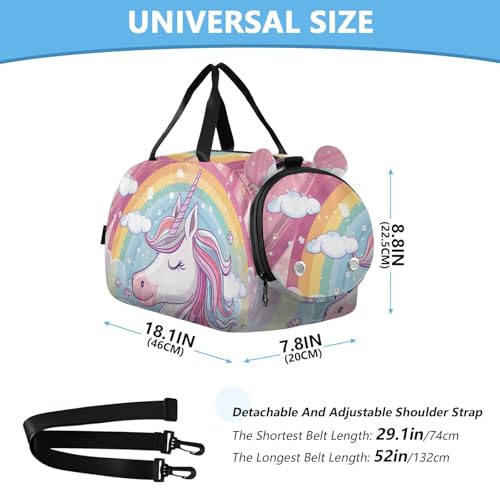 Duffle Bag Kids Gym Bag with Shoes Compartment & Wet Separation Overnight Travel Bag Unicorn and Flowers Clouds for Girl Boy3
