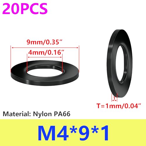 Ctyjia 20 PCS Nylon Washers, Black Nylon Washers, M4 Spacer Washer, Flat Washers, Tap Sealing Gasket, 9mm OD, 4mm ID, 1mm THK - Image 2