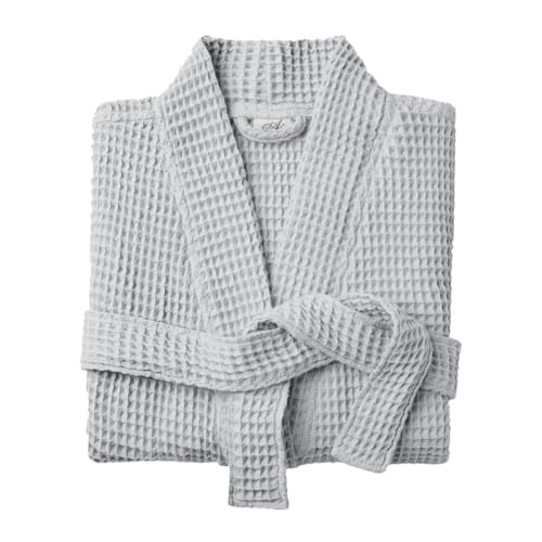 Allure Bath Fashions Unisex Waffle Bathrobe (Small/Medium, Grey)