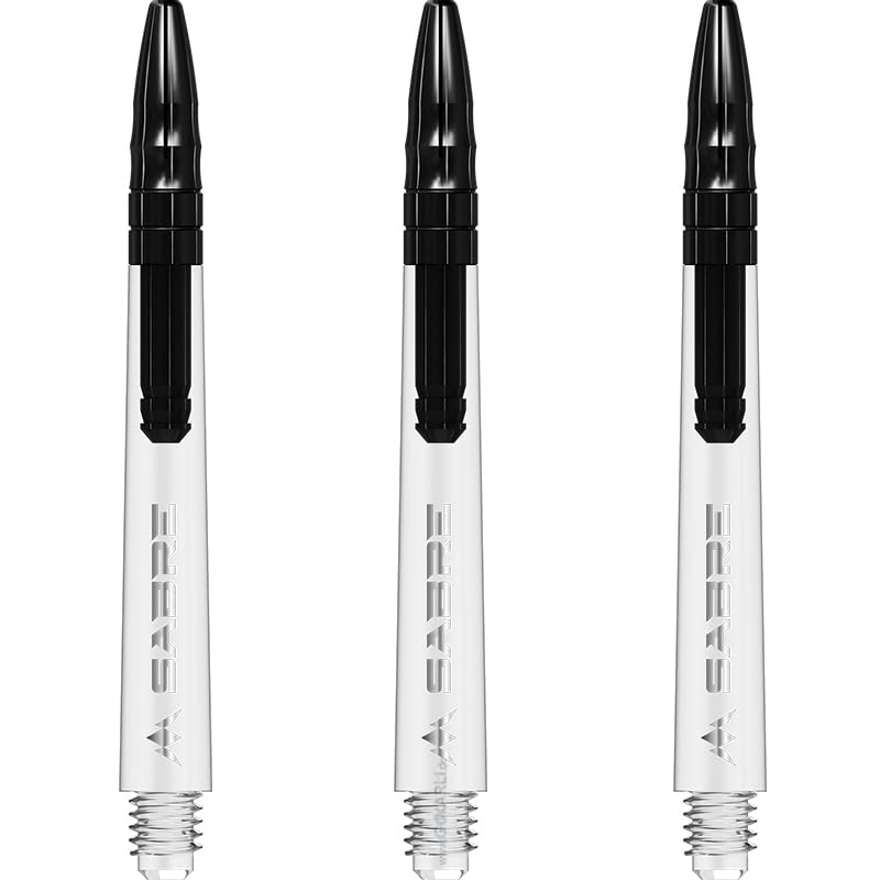 Mission Darts Sabre Shafts | Durable Clear Polycarbonate Stems with Coloured Aluminium Top | 3 Sets of 3 Shafts | Black | Medium (S1524)