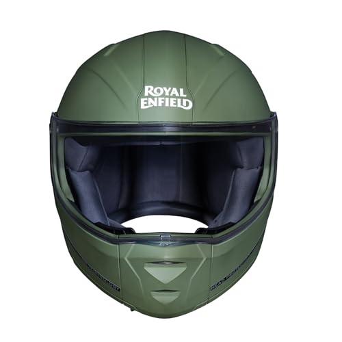 Image of Royal Enfield MOD Adroit Modular Flip up Helmet | ISI Certified | Thermosplastic Shell | Micrometric Lock | UV Treated & Scratch Resistant Visor |Battle Green (M) 58 CM