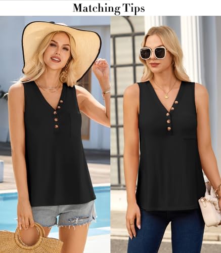V FOR CITY Tank Top with Built-in Bra V Neck Loose Fit Camisole Tops for Women Casual Buttoned Cami Shirts4