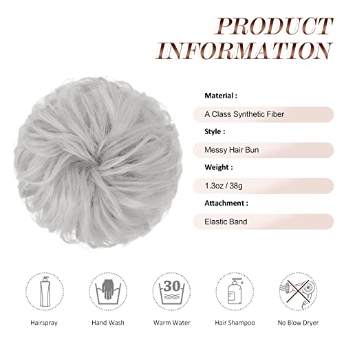 Feshfen Messy Bun Hair Piece Hair Bun Scrunchies Synthetic Light Silver Grey Wavy Chignon Ponytail Hair Piece Thick Updo Hairpieces For Women Girls 1Pcs #TOP4