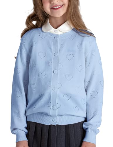 BOBOYOYO Girls Cardigan 100% Cotton Kids Heart Cardigan Sweater Valentines | Long Sleeve Girl Soft Knit Cardigan Button up Sweater for 3-12 Years