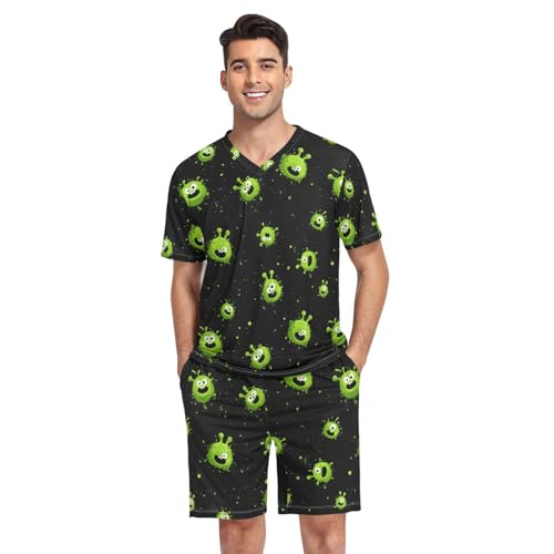 Alien Men’s Pajama Sets Short Sleeve Lounge Wear with Elastic Waistband and Drawstring