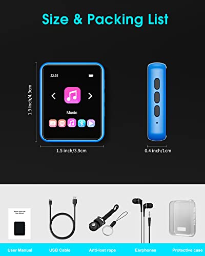 Image of Bluetooth 5.0 MP3 Player, 32GB Portable Digital Lossless Music Player with FM Radio, Line-in Recording, LnBuilt Speaker, Full Touch Screen Superior Metal MP3 Players, Support up to 128GB