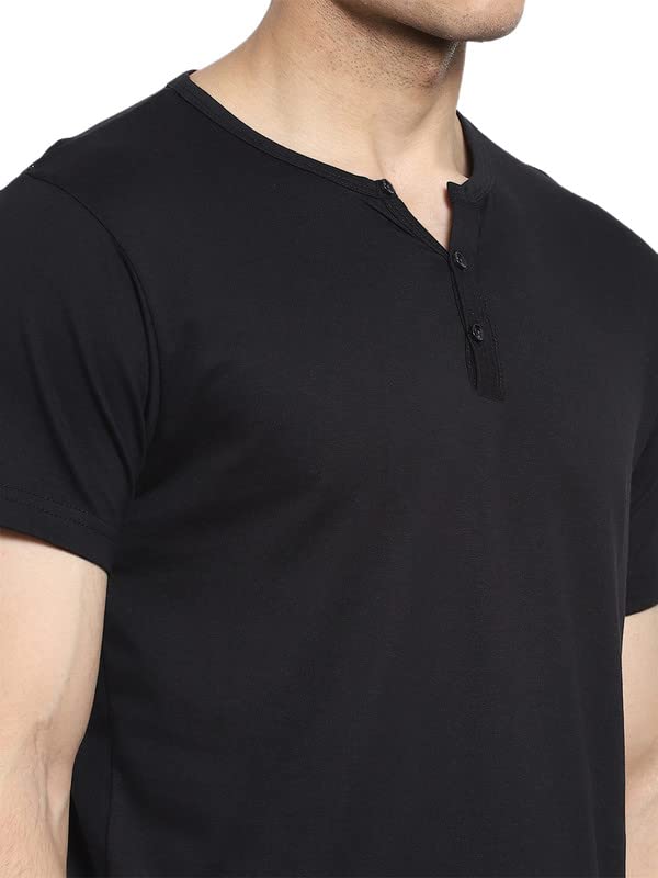 Image of LAZYCHUNKS Regular Fit Solid Henley Half Sleeve Tshirt for Men