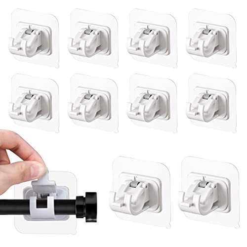 WEKIWGOT Lot de 10 supports de tringle à rideau sans perçage - Crochets muraux autocollants pour salle de bain, cuisine, maison, salle de bains et hôtel Cover