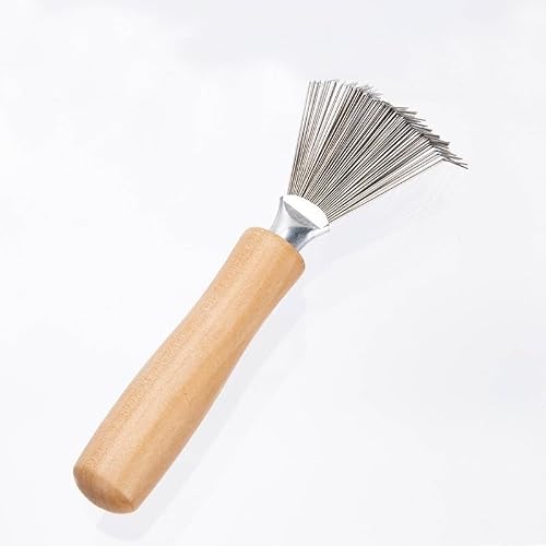 SunHer Hair Brush Cleaner Tool - Mini Hair Dirt Remover Brush with Metal Wire Rake Wooden Handle for Home and Salon Use