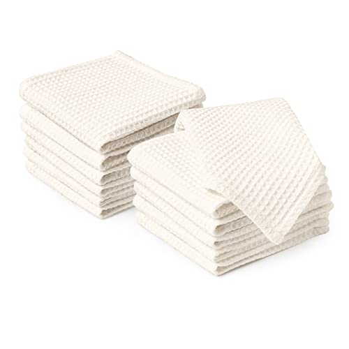 Encasa XO Paños y paños de Cocina de algodón Natural | Toalla de té de Tejido Plano y Tipo gofre | Juego de paños de Cocina | 30x30 cm | Reutilizable y de Secado rápido