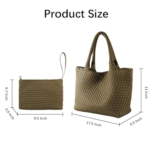 Image of Woven Tote Bag for Women Vegan Leather Handwoven Bags with Small Purse