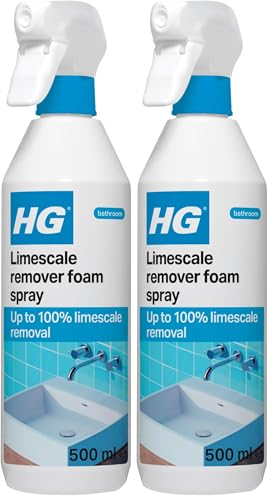 Image of HG Limescale Remover Foam Spray, Professional Grade Limescale Remover, Bathroom Descaler, Removes Stains & Deposits from Shower Heads, Taps, Baths & Screens (500ml) - 218050106 (Pack of 2)