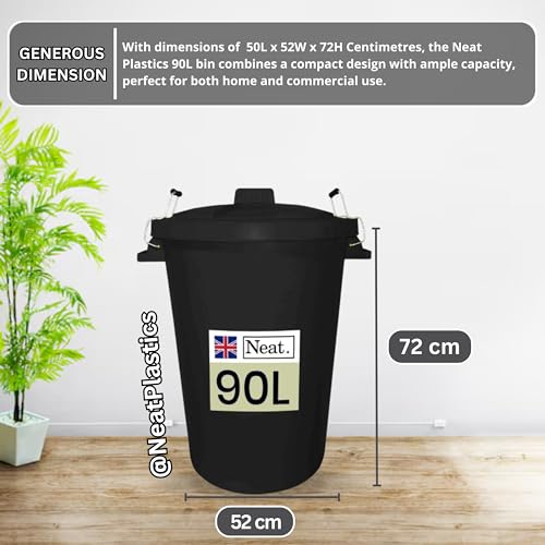NeatPlastics Dustbin 90 L, Large Dustbin for Garden with Heavy-Duty Weather Resistant and Food Grade Material, Trash Can Garbage Bin With 2 Clip Locking Lid for Indoor & Outdoor Waste, Pack of 2