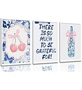 Blue Pink Bows Canvas Wall Art Pink Cherry Coquette Chinoiserie Painting Pictures Wall Decoration...