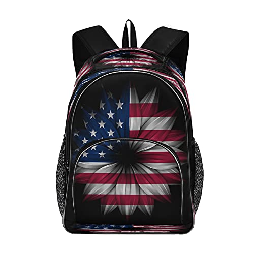 Backpack School Bookbag Artistic American Flag Flower Schoolbag With Water Bottle Pocket #TOP7