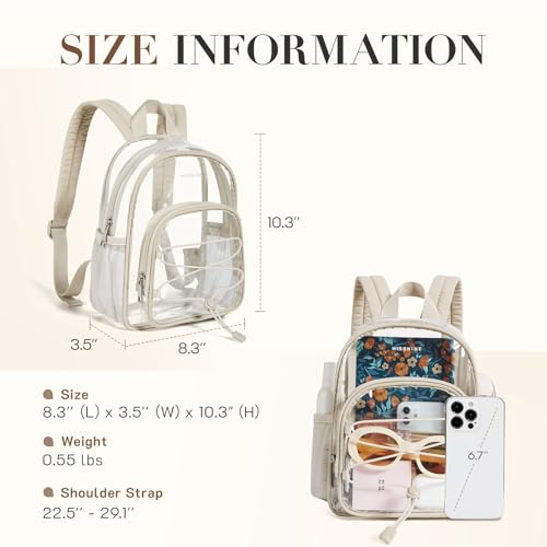 Image of Missnine Mini Clear Backpack for Stadium Events, Small Clear Bag Stadium Approved PVC for Festivals, Concert Sport Events (Casual, Khaki-Casual)