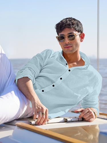 Image of Men's Linen Cotton Casual Shirt | Regular Fit Plain Shirt for Men | Long Sleeve Shirt for Casual & Formal Wear