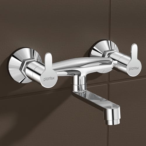 Image of Plantex Non-Telephonic Wall Mixer Tap for Bathroom with Brass Wall Flange and Teflon Tape /Mixer Tap for Bathroom with Water Saving Aerator-(FLO-816, Chrome)