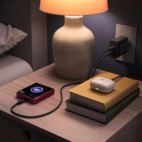 Image of Motorola TurboPower 125W Duo - GaN PPS Dual Port Charger + 6.5A e-Marked 3.3ft USB-C to USB-C Cable for Moto Edge 50 Pro, Edge 50 Ultra, Edge 30 Ultra, High Powered Type C Laptops